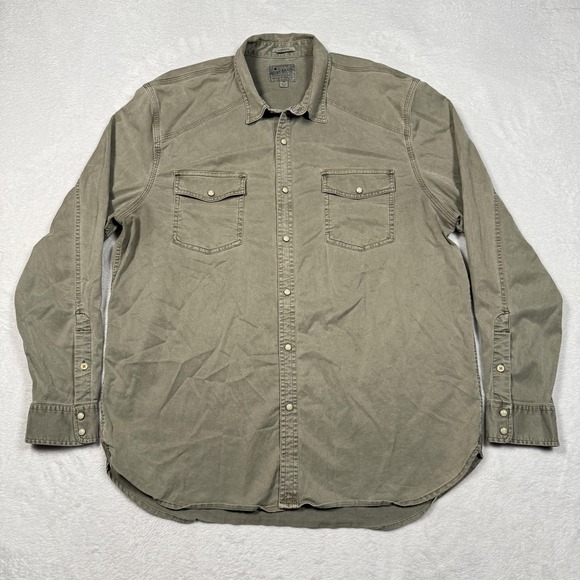 Lucky Brand Shirt Mens Extra Large Olive Green Saturday Stretch Western Snap - Picture 2 of 8